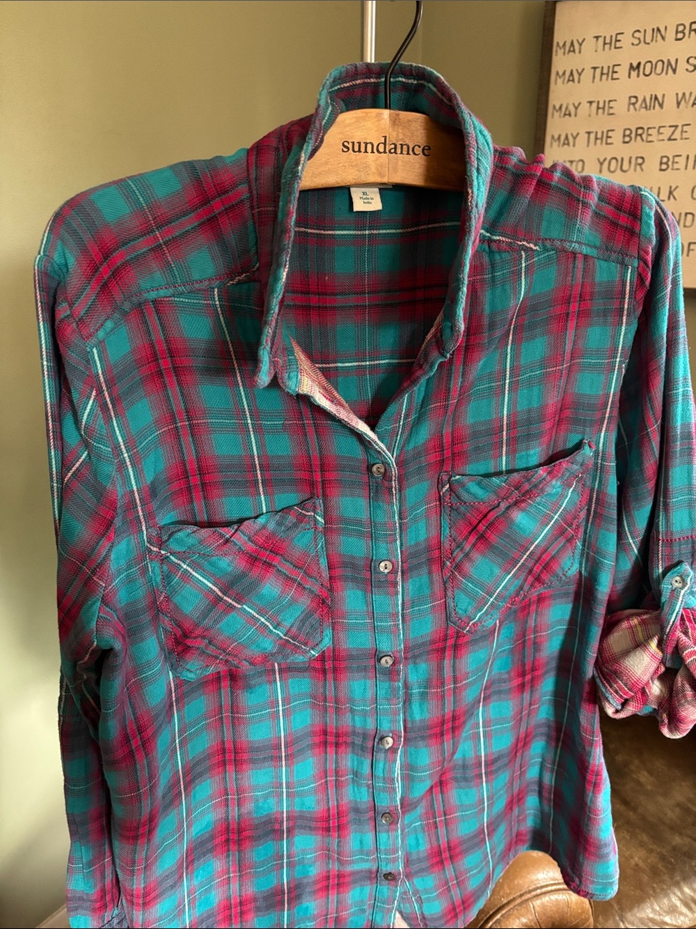 Sundance Teal and Berry Plaid Button-Front Shirt